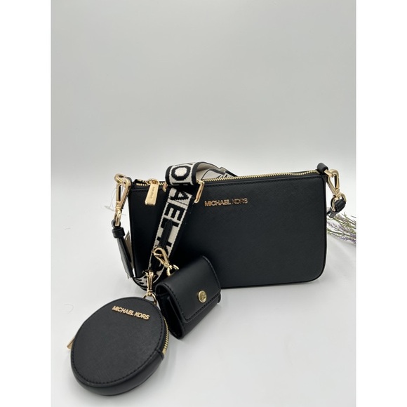 🖤Michael Kors Jet Set Black Leather Crossbody Tech Attachment Bag Wallet - Picture 4 of 12